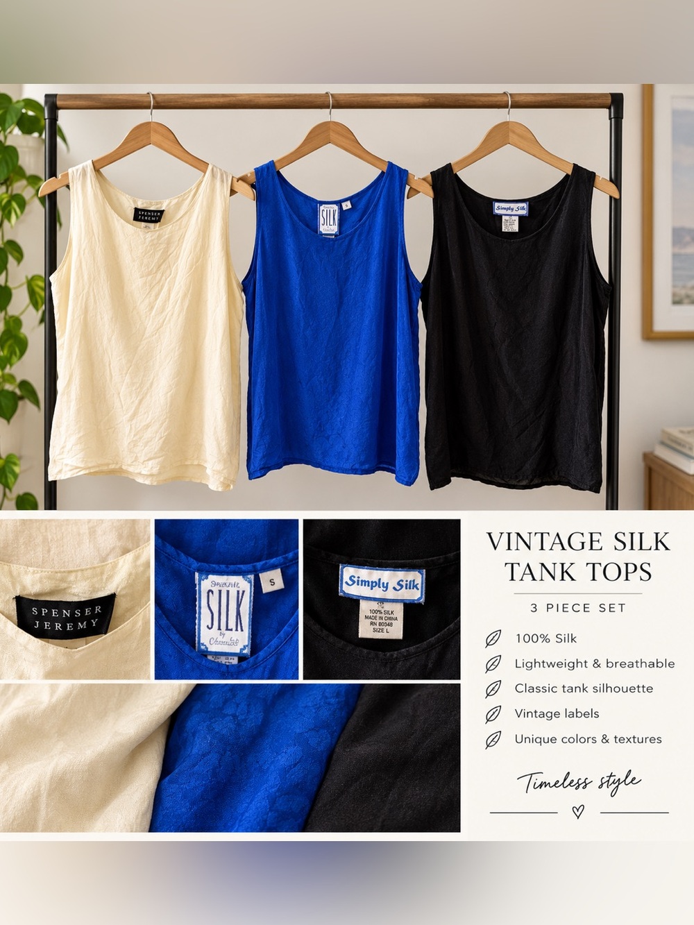 3 vintage silk tank tops